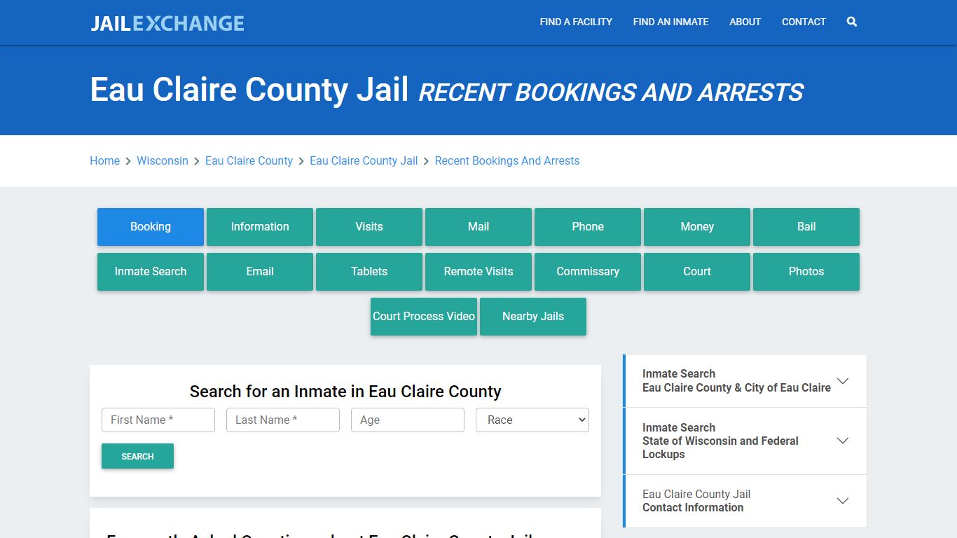 Eau Claire County Jail Recent Bookings And Arrests