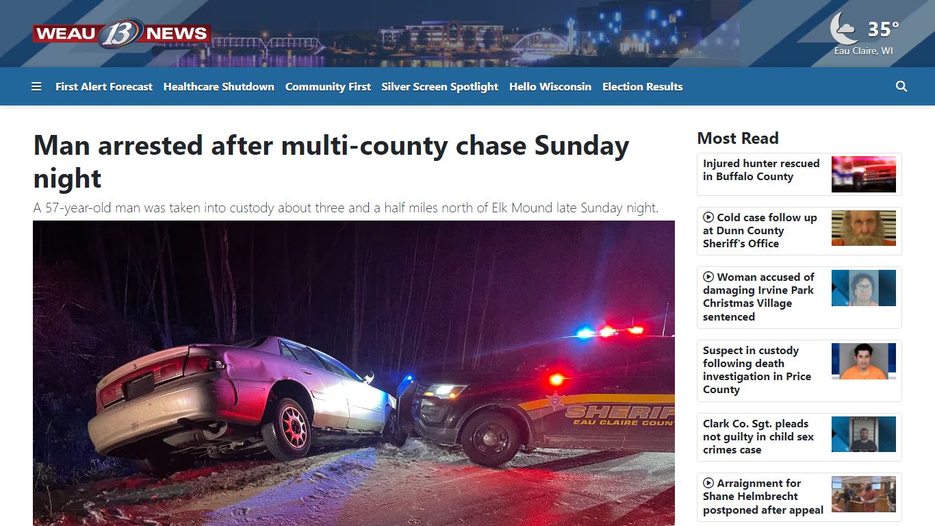 Man arrested after multi-county chase Sunday night - WEAU